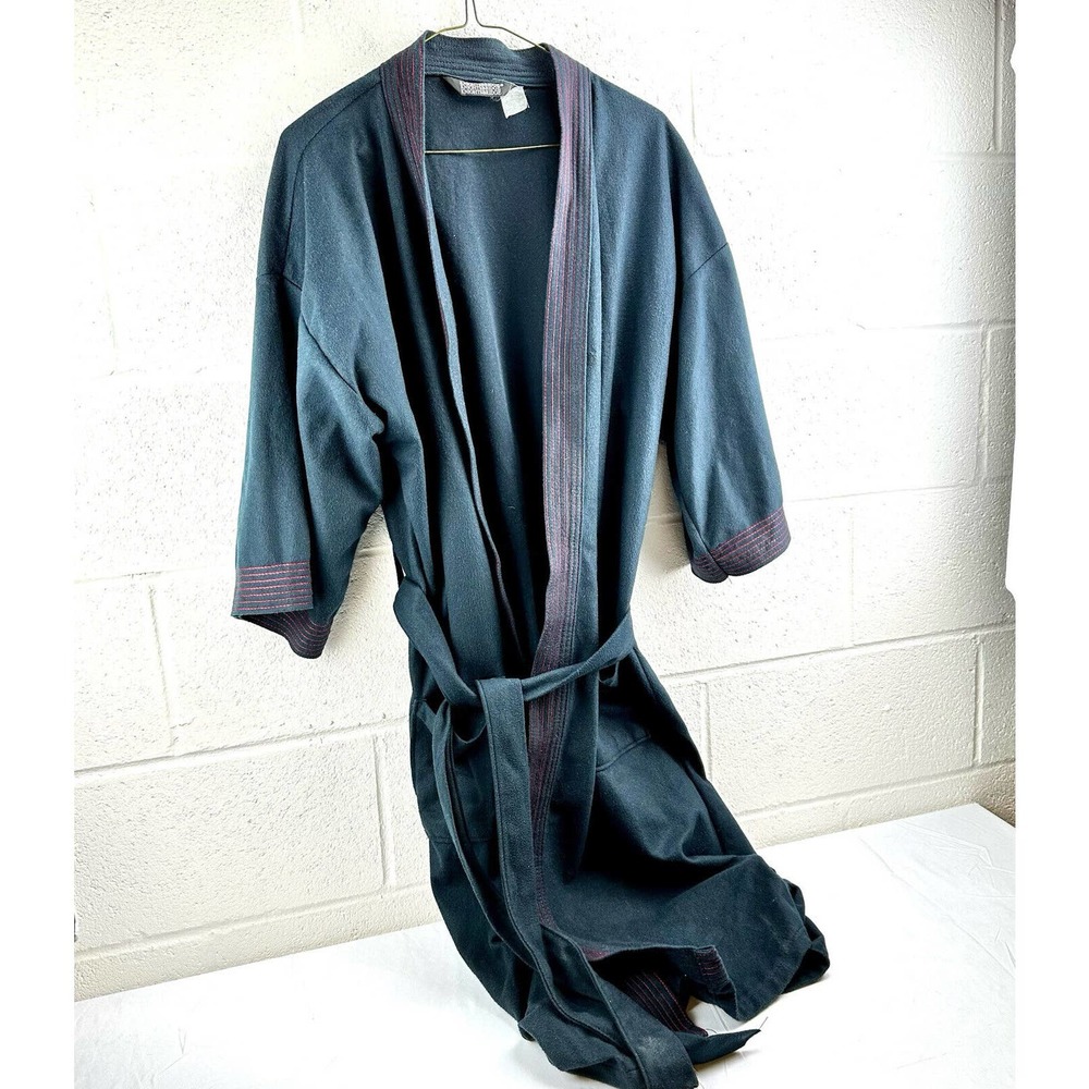 VTG Knightsbridge Navy Mens Bath Robe Two Pocket Belted One Size Made In USA
